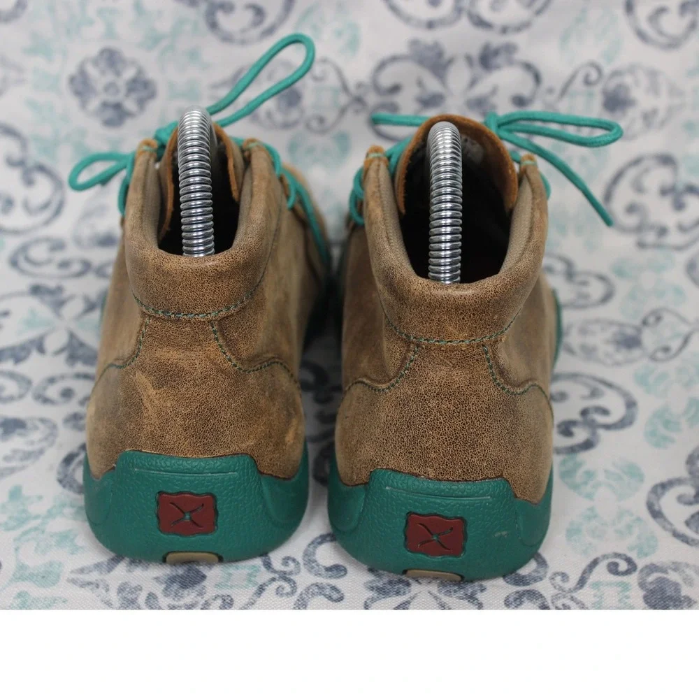 Twisted X‎ Kids YDM0017 Brown Leather Turquoise Lace Up Moccasin Boots Size 3M